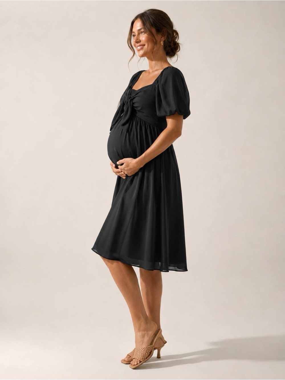 Thyme Maternity Women Black Swimsuit Beach Dress Ruffle Bow 2 Piece Set Size L